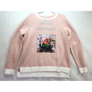 Holiday Time Meowy Christmas Cats Ugly Christmas Sweater XL Pink Crew Neck